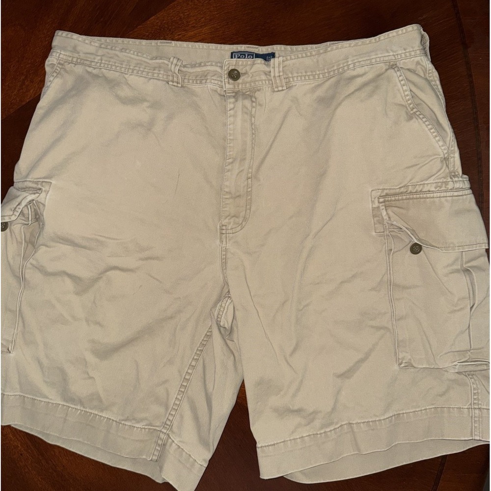 Vintage Polo Ralph Lauren Mens Beige Cargo Shorts Size 42 90s Y2K Retro Casual‎
